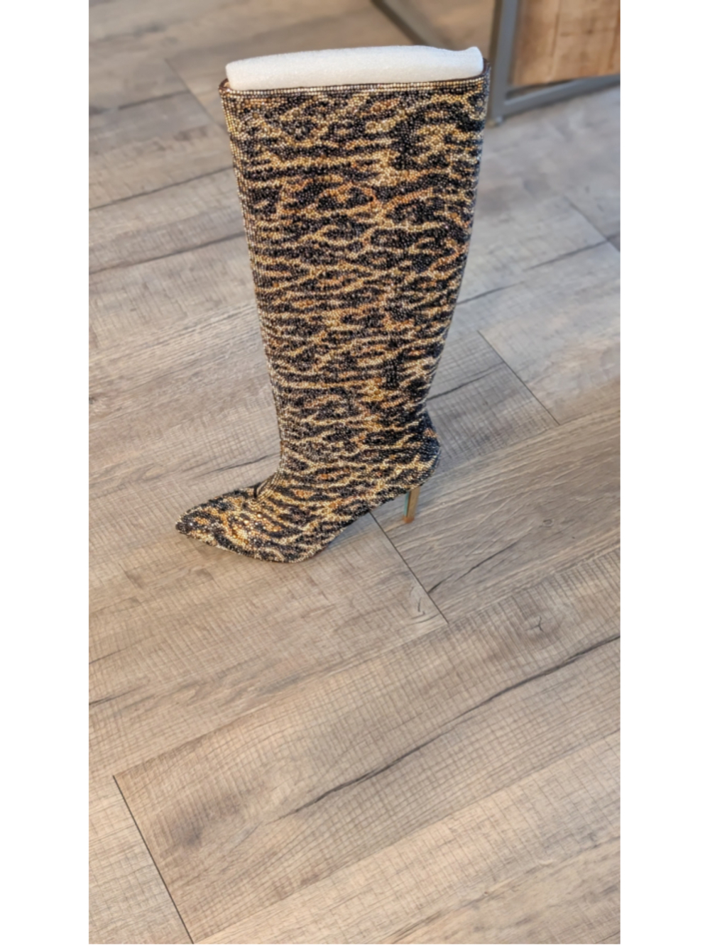 Betsey Johnson Brea Leopard Rhinestone Knee High Stiletto Boots Size 6